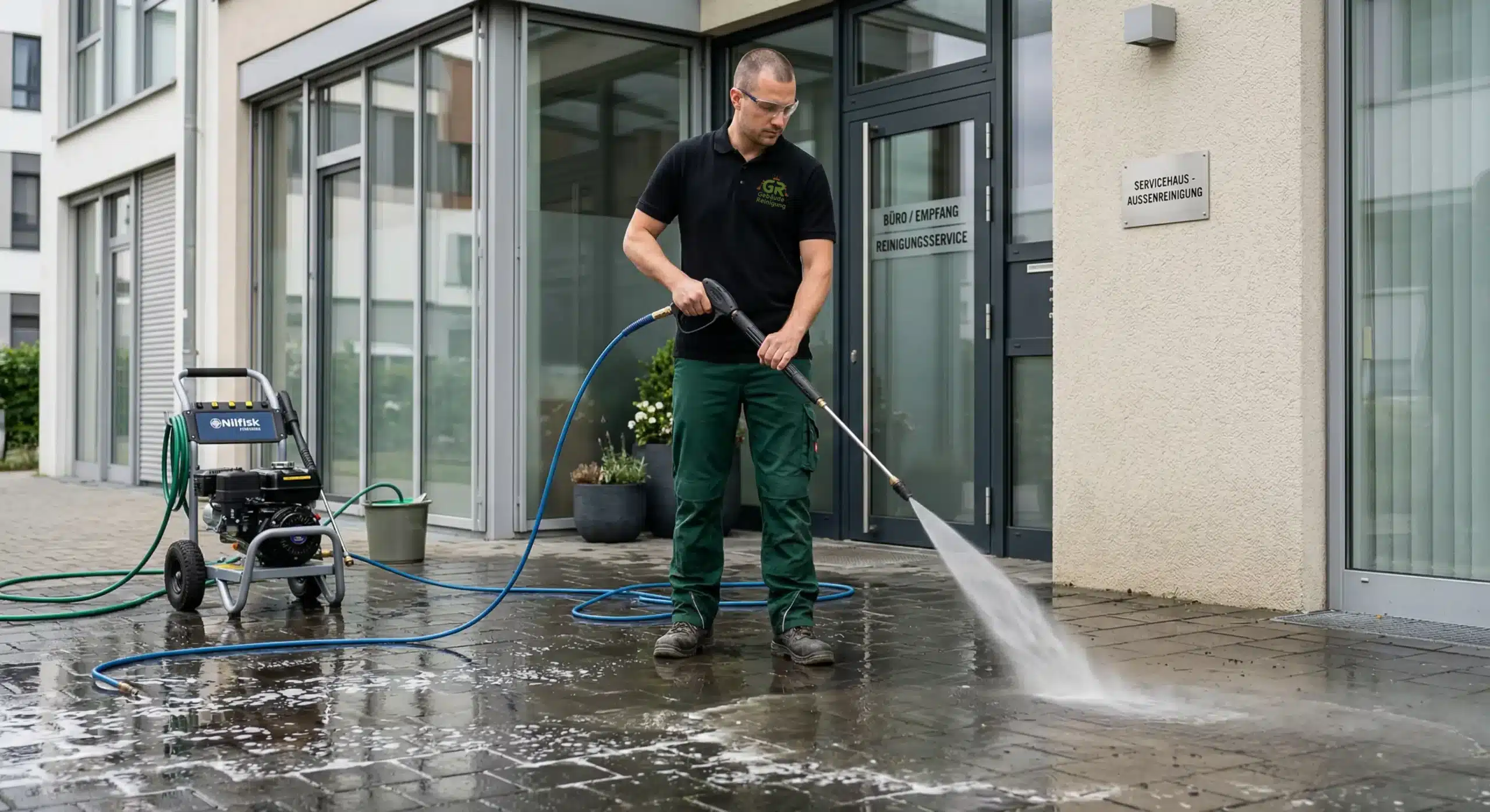 Professionelle Außenreinigung für private und gewerbliche Außenanlagen, Fassaden und Wege