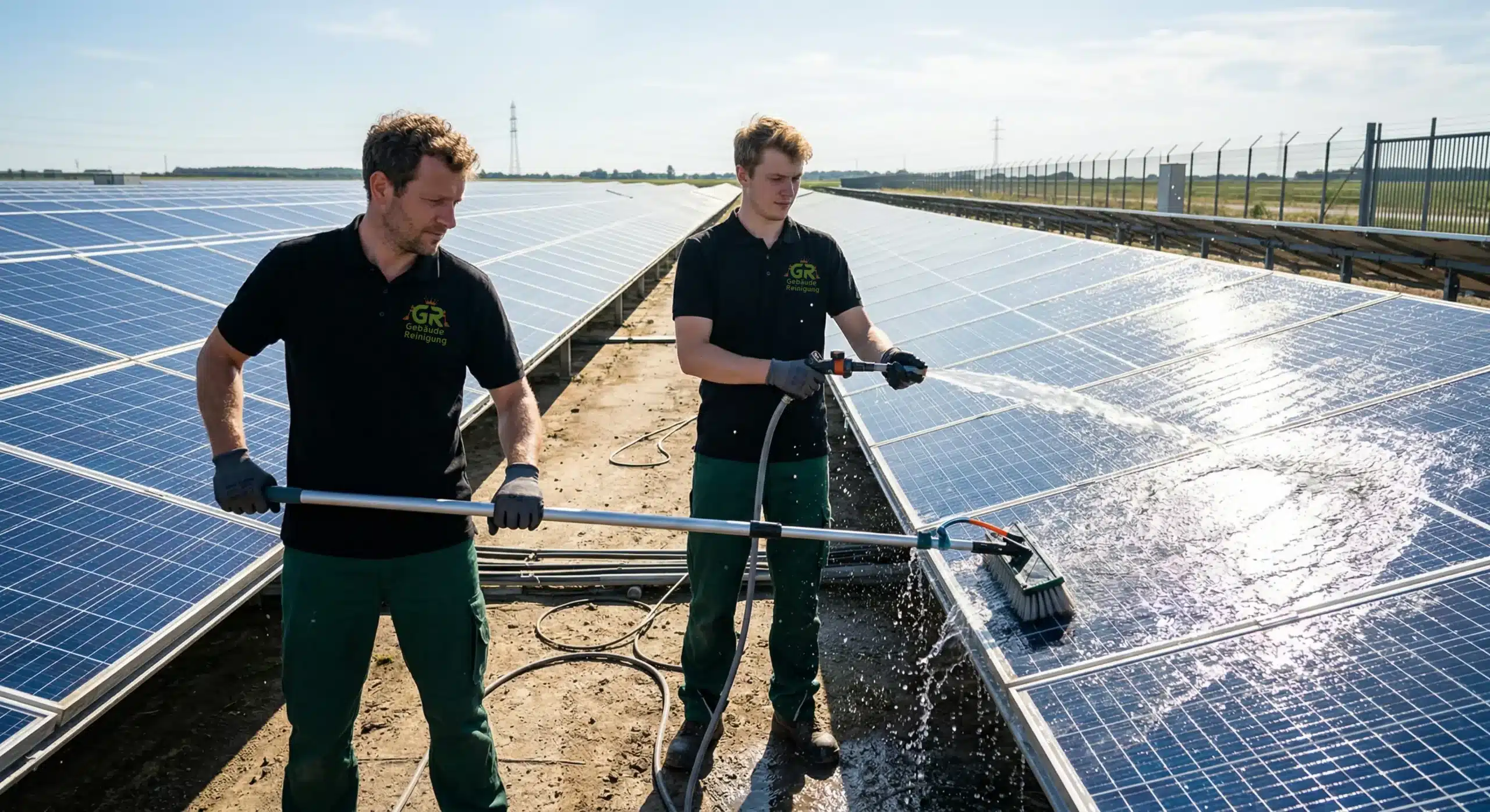 Professionelle gewerbliche Solarreinigung für Photovoltaikanlagen, Solarmodule und großflächige PV-Anlagen