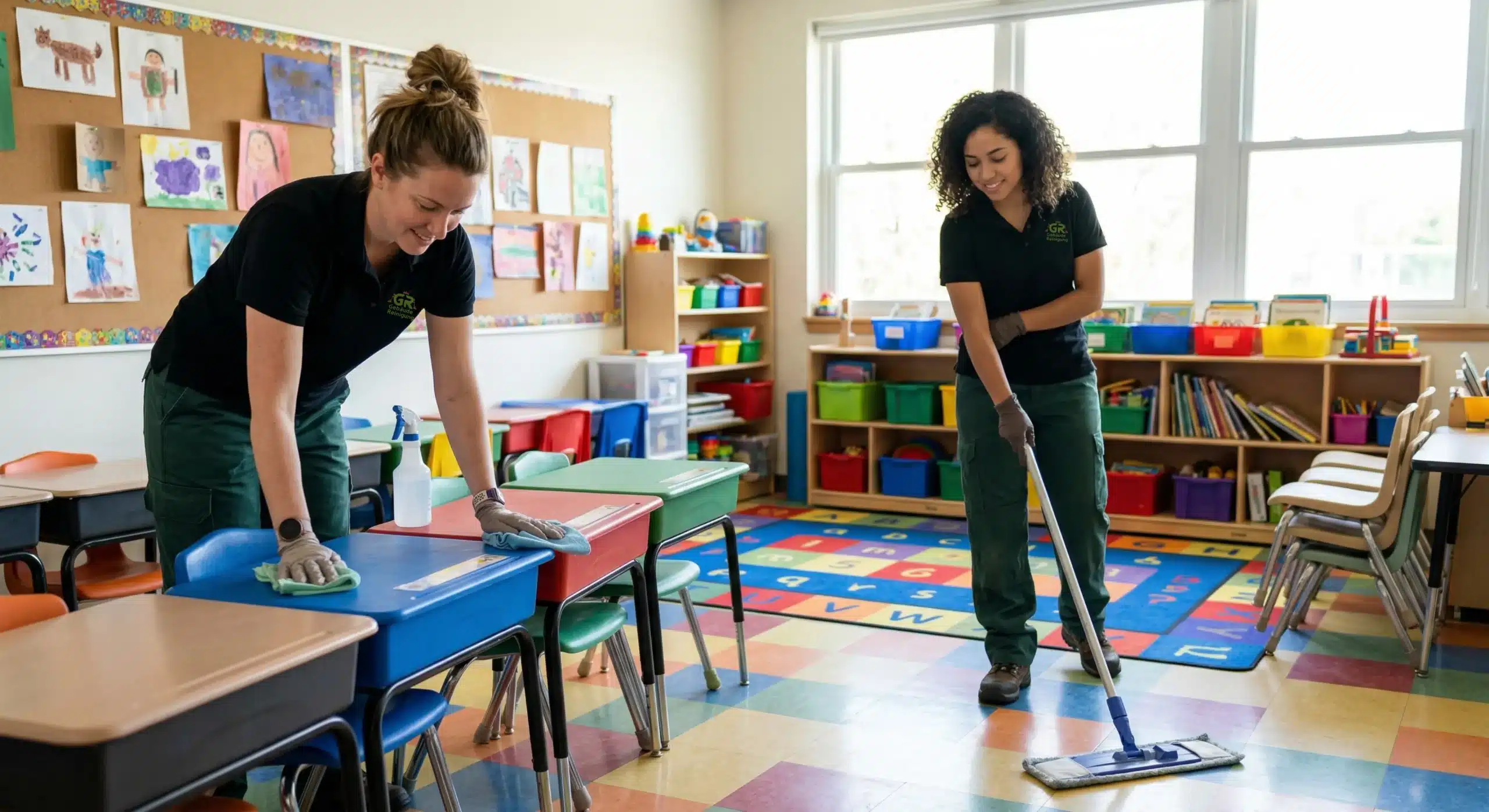 Professionelle Schul- und Kindergartenreinigung für Klassenräume, Flure, Sanitärbereiche und stark genutzte Bildungsflächen