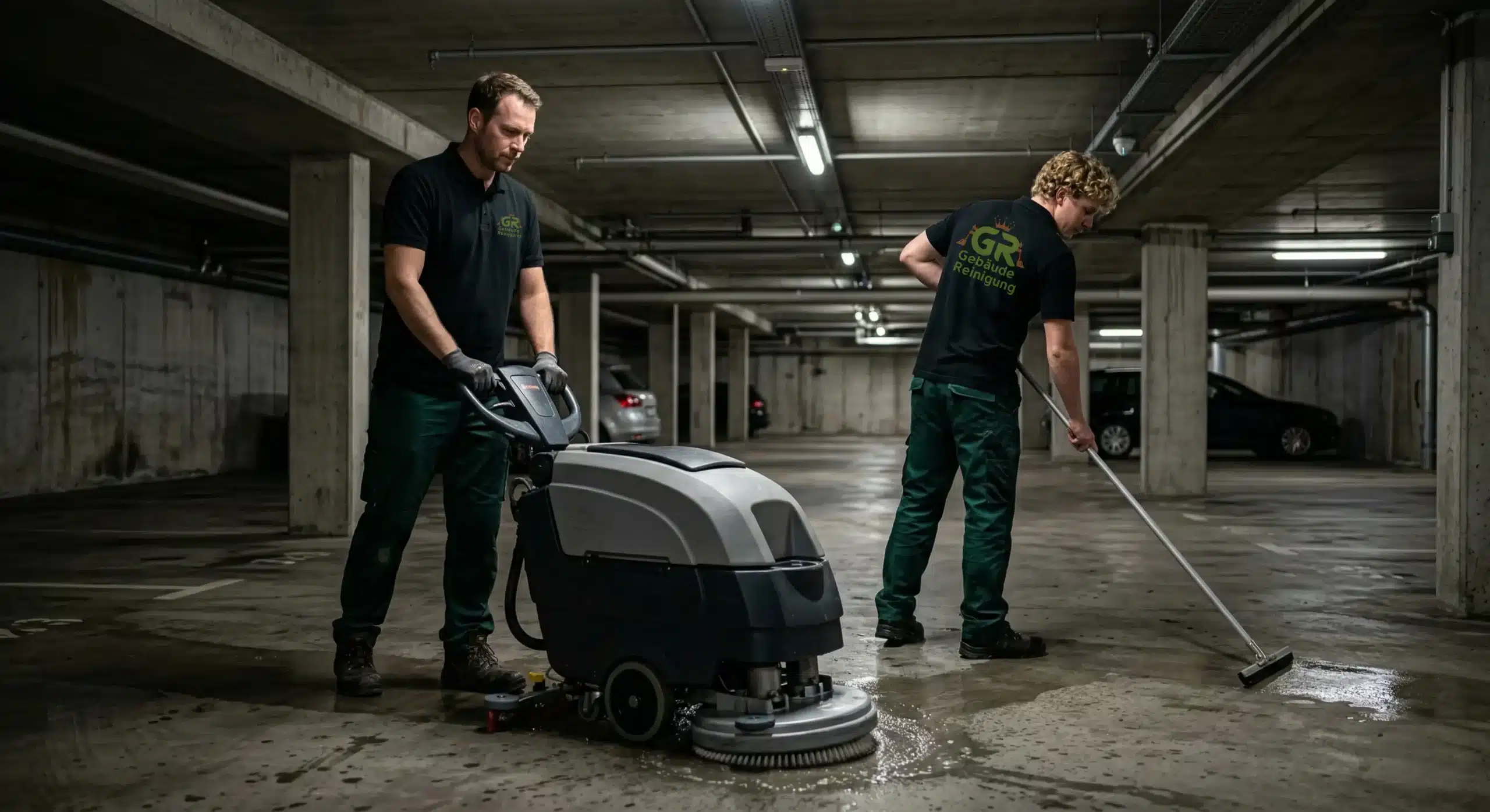 Professionelle Tiefgaragenreinigung für Parkflächen, Fahrspuren, Rampen und stark beanspruchte Garagenbereiche