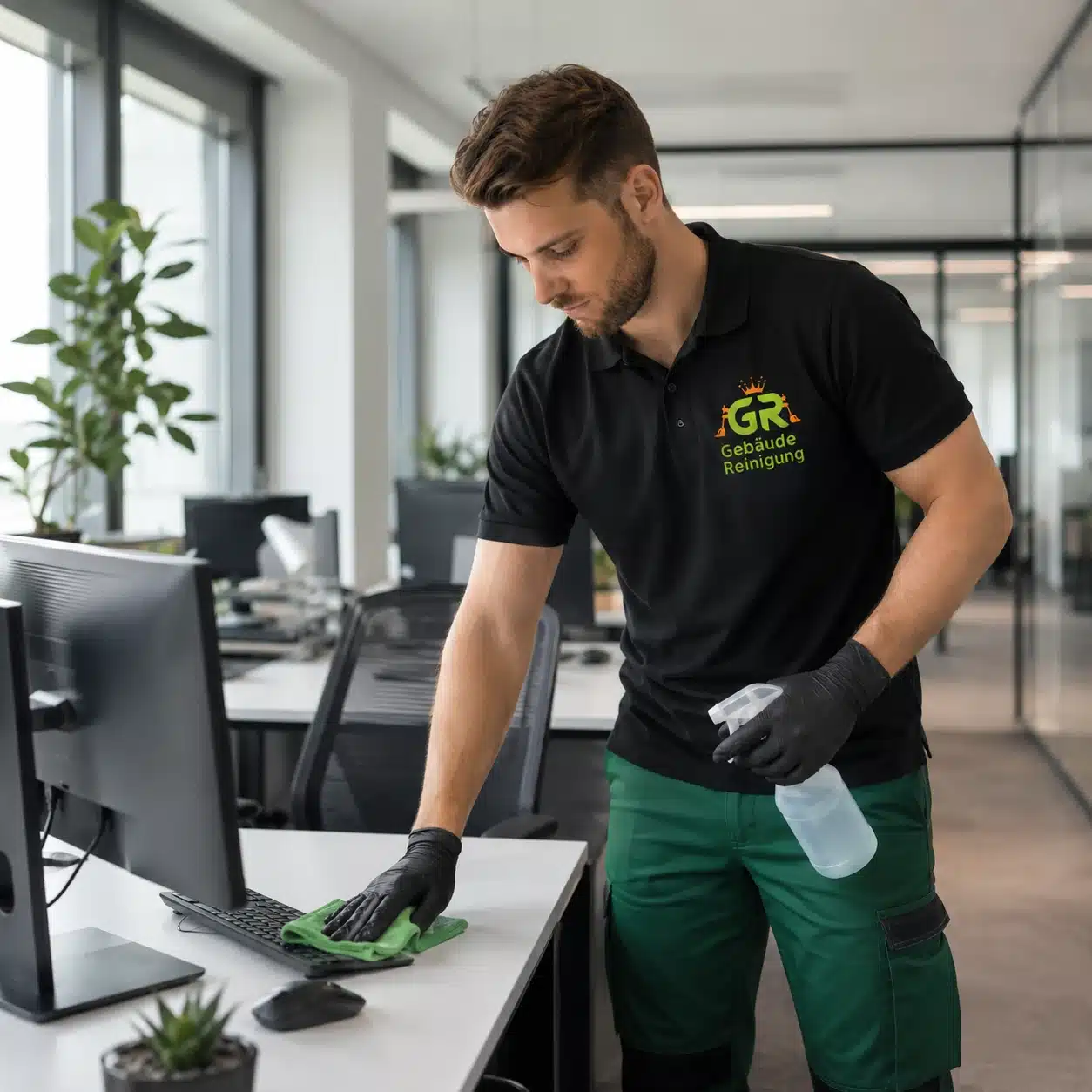 Mitarbeiterin von GR Gebäudereinigung bei der professionellen Büroreinigung